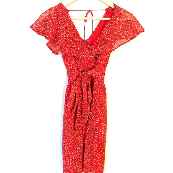 Floral red wrap dress - Picture 1 of 3